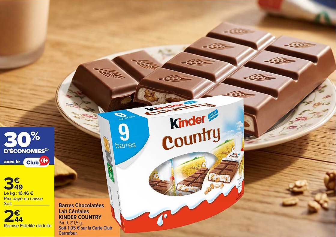 Barres Chocolatées Lait Céréales KINDER COUNTRY