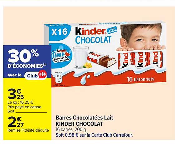 Barres Chocolatées Lait KINDER CHOCOLAT