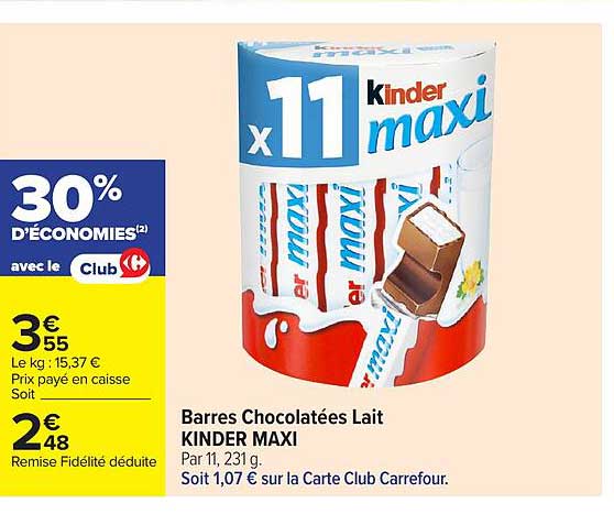 Barres Chocolatées Lait KINDER MAXI