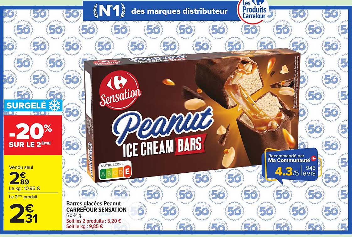 Barres glacées Peanut CARREFOUR SENSATION