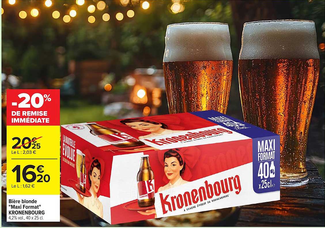 Bière blonde "Maxi Format" KRONENBOURG, 4,2% vol., 40 x 25 cl.