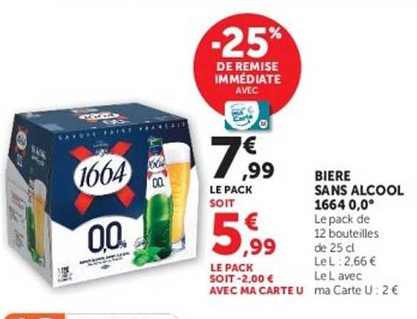 BIERE SANS ALCOOL 1664 0,0° Le pack de 12 bouteilles de 25 cl