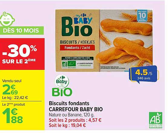 Biscuits fondants CARREFOUR BABY BIO