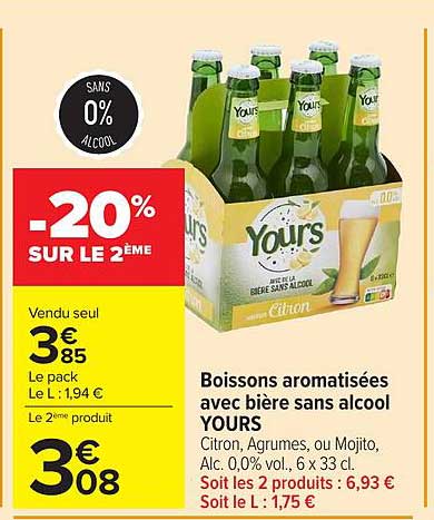 Boissons aromatisées avec bière sans alcool YOURS