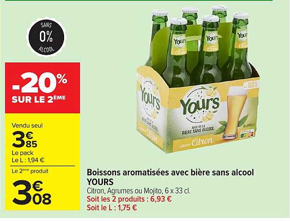 Boissons aromatisées avec bière sans alcool YOURS