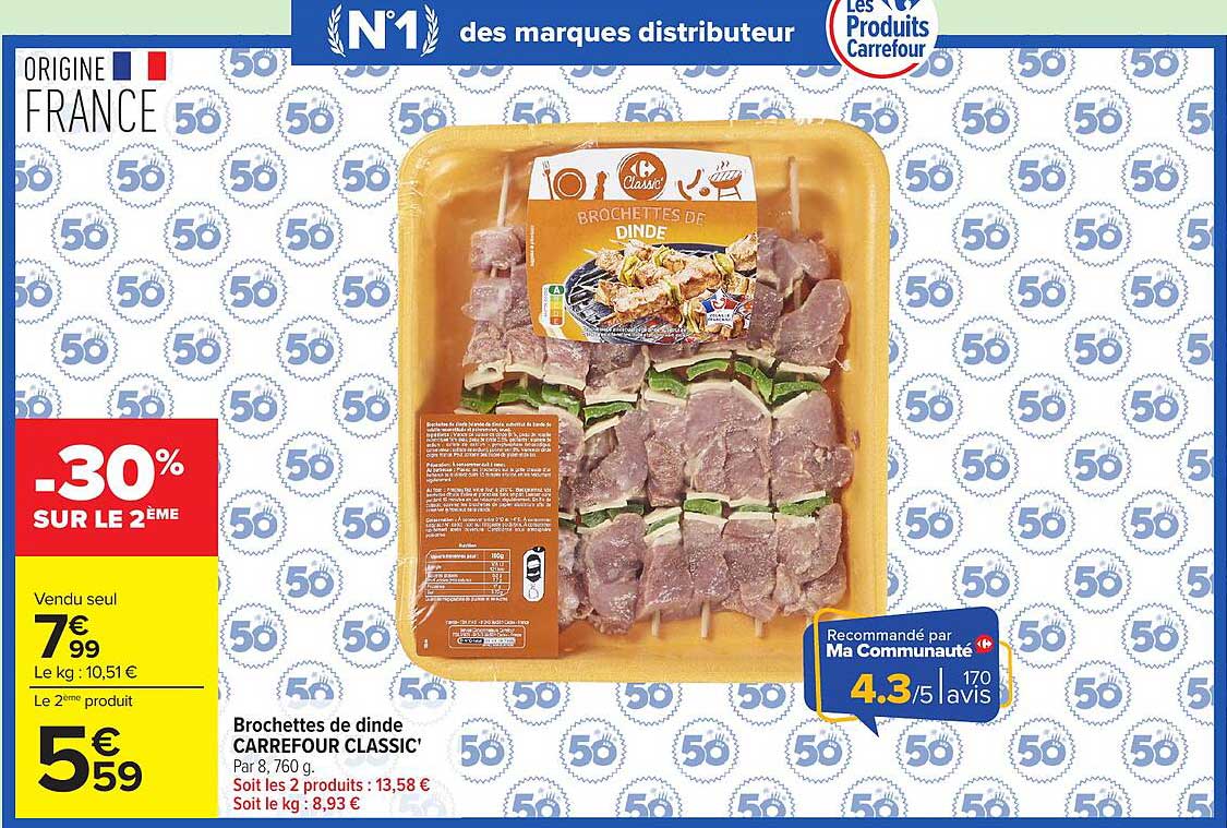 Brochettes de dinde CARREFOUR CLASSIC'