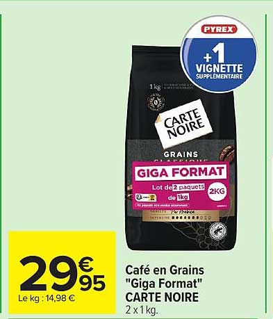 Café en Grains "Giga Format" CARTE NOIRE 2 x 1 kg.