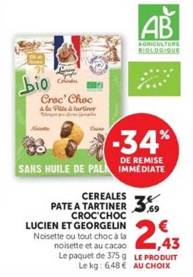 CEREALES PATE A TARTINER CROC' CHOC LUCIEN ET GEORGELIN