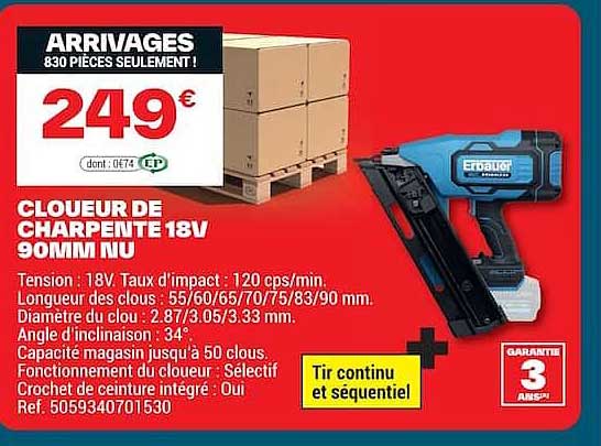 CLOUEUR DE CHARPENTE 18V 90MM NU
