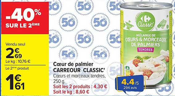 Cœur de palmier CARREOUR CLASSIC'