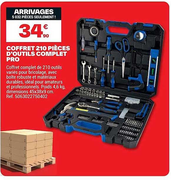 COFFRET 210 PIÈCES D'OUTILS COMPLET PRO