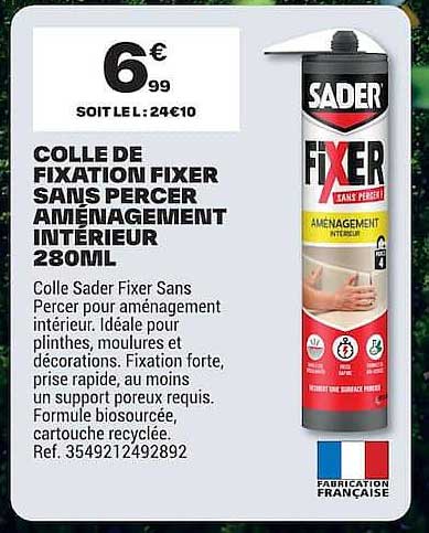COLLE DE FIXATION FIXER SANS PERCER AMÉNAGEMENT INTÉRIEUR 280ML
