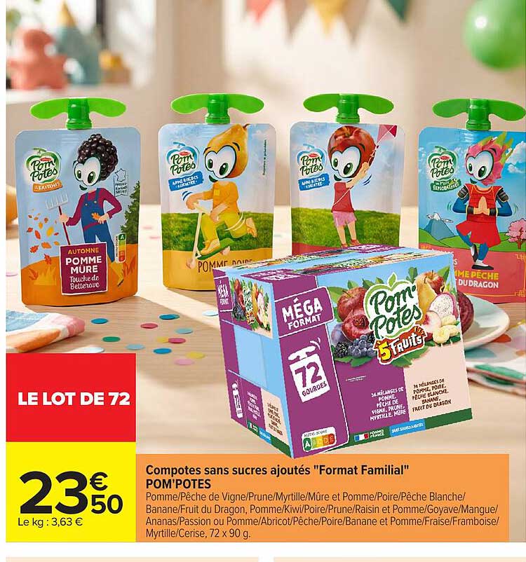 Compotes sans sucres ajoutés "Format Familial" POM'POTES