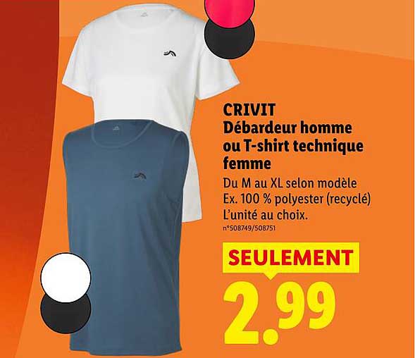 CRIVIT Débardeur homme ou T-shirt technique femme