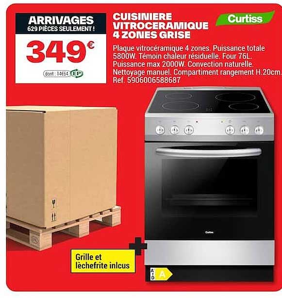 CUISINIERE VITROCERAMIQUE 4 ZONES GRISE