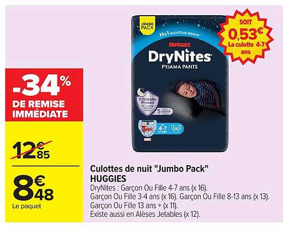 Culottes de nuit "Jumbo Pack" HUGGIES