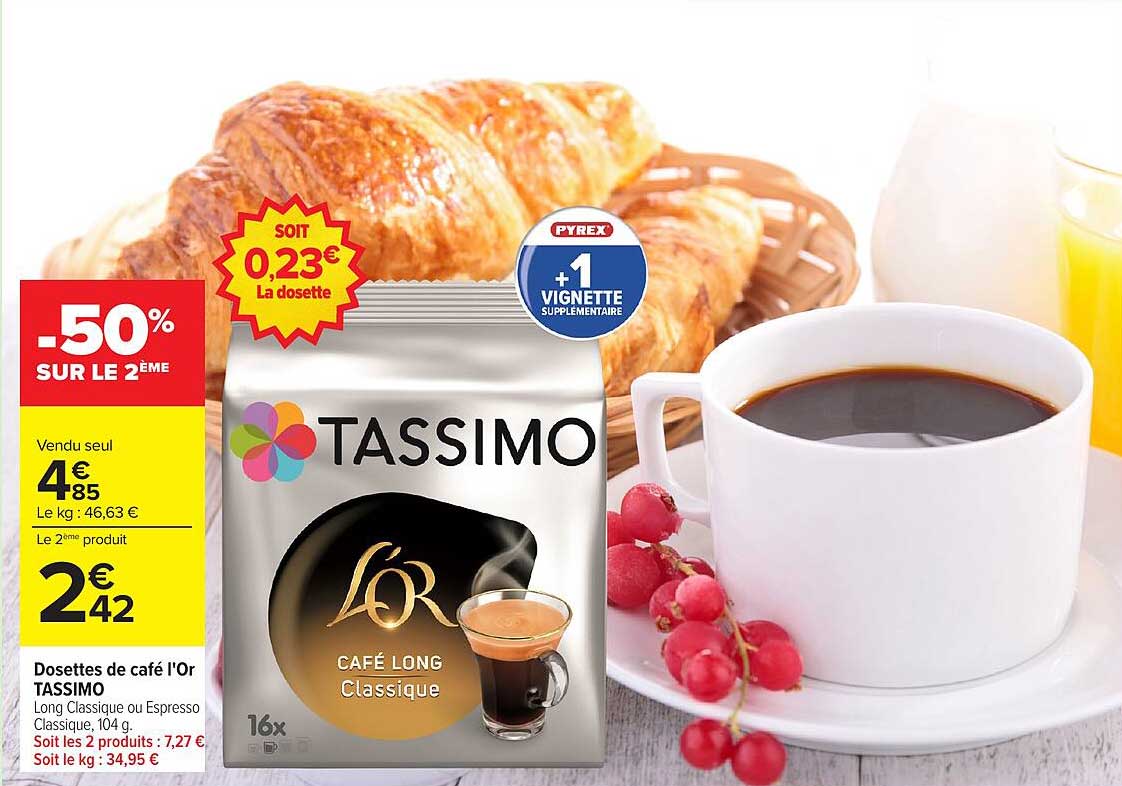 Dosettes de café l'Or TASSIMO Long Classique ou Espresso Classique, 104 g