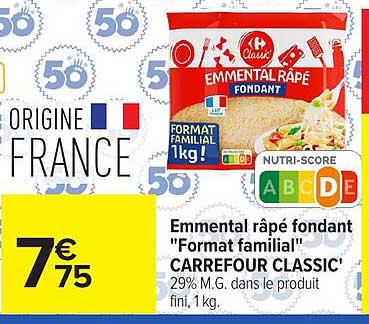 Emmental râpé fondant "Format familial" CARREFOUR CLASSIC'