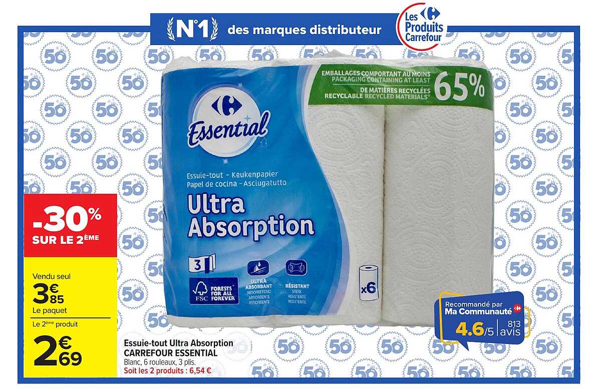Essuie-tout Ultra Absorption CARREFOUR ESSENTIAL