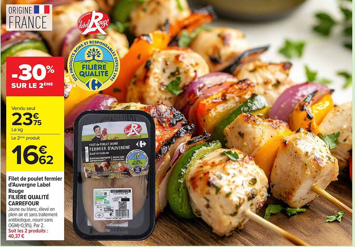 Filet de poulet fermier d'Auvergne Label Rouge FILIÈRE QUALITÉ CARREFOUR