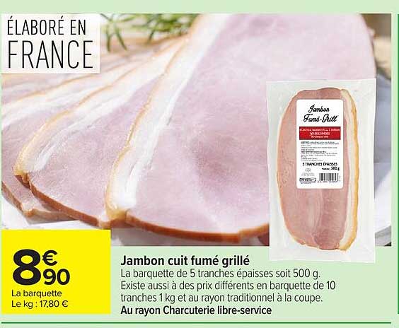 Jambon cuit fumé grillé