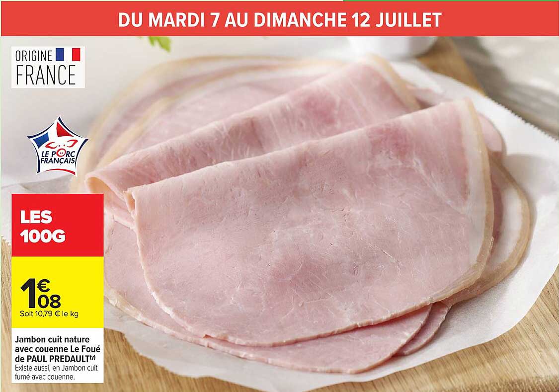 Jambon cuit nature avec couenne Le Foué de PAUL PREDAULT
