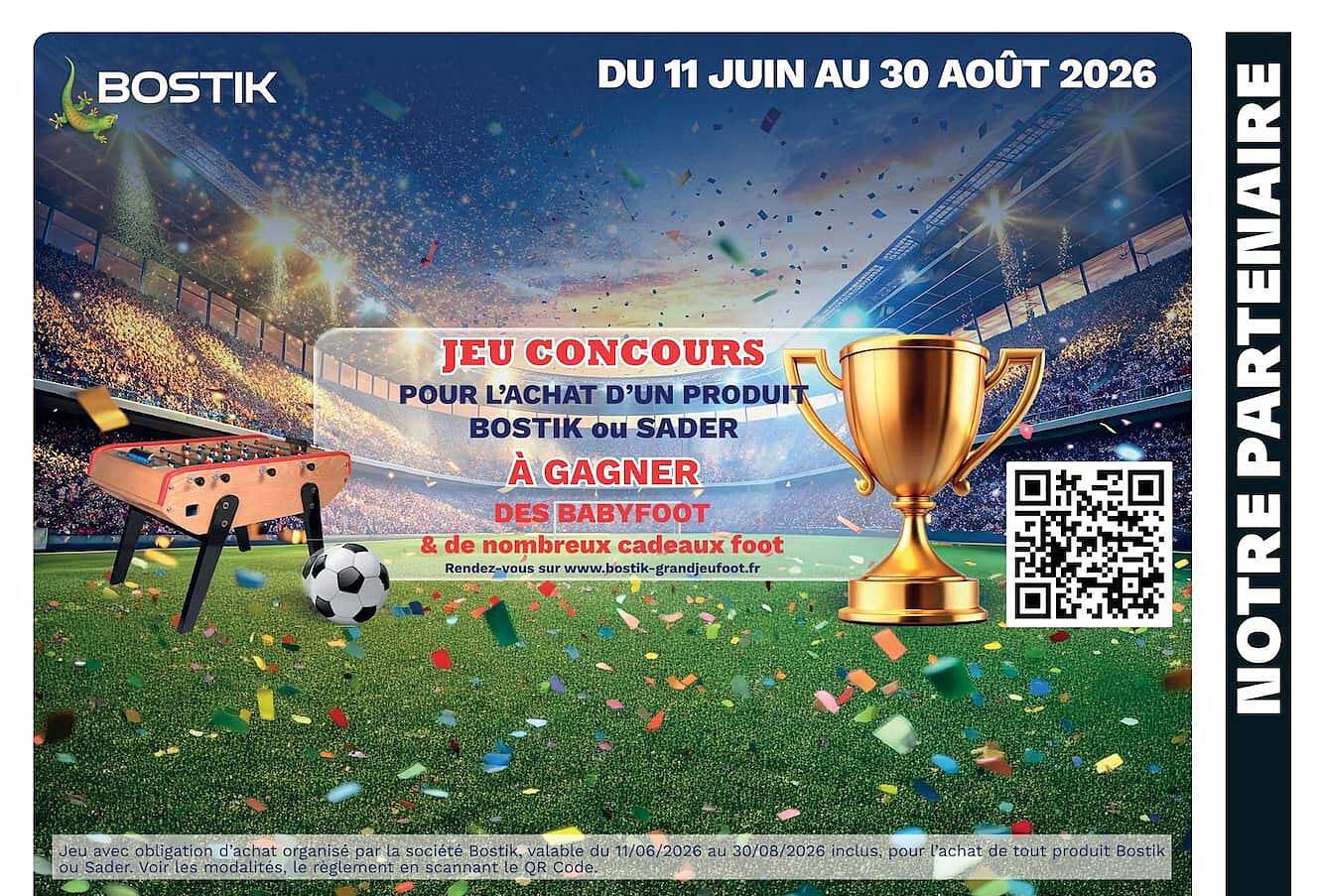 JEU CONCOURS POUR L’ACHAT D’UN PRODUIT BOSTIK ou SADER À GAGNER DES BABYFOOT & de nombreux cadeaux foot