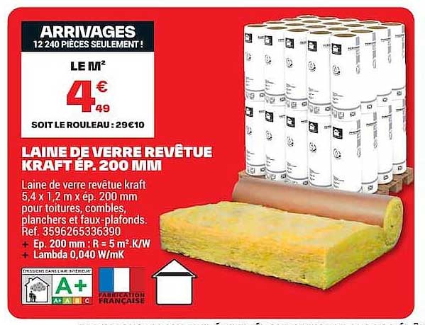 LAINE DE VERRE REVÊTUE KRAFT EP. 200 MM