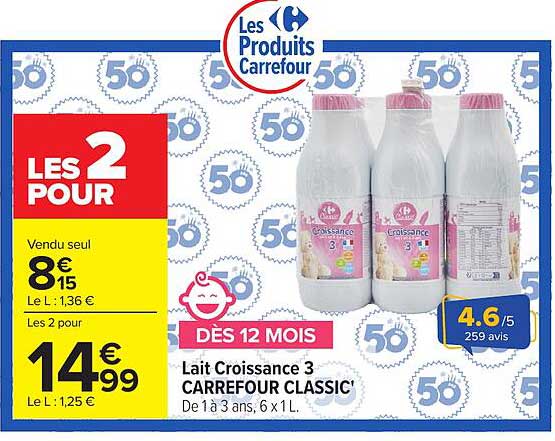 Lait Croissance 3 CARREFOUR CLASSIC