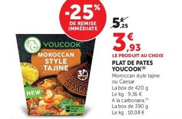 LE PRODUIT AU CHOIX PLAT DE PATES YOUCOOK