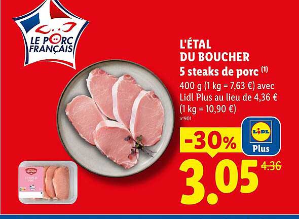 L'ÉTAL DU BOUCHER 5 steaks de porc