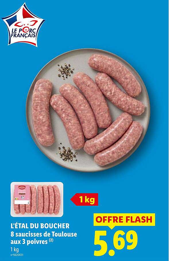 L'ÉTAL DU BOUCHER 8 saucisses de Toulouse aux 3 poivres