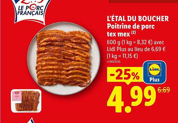 L'ÉTAL DU BOUCHER Poitrine de porc tex mex