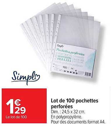 Lot de 100 pochettes perforées