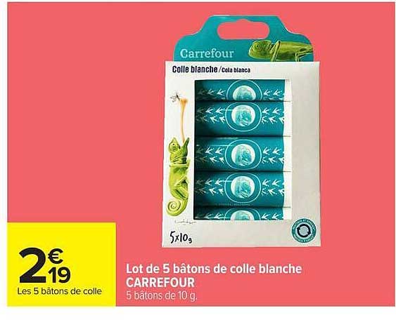 Lot de 5 bâtons de colle blanche CARREFOUR