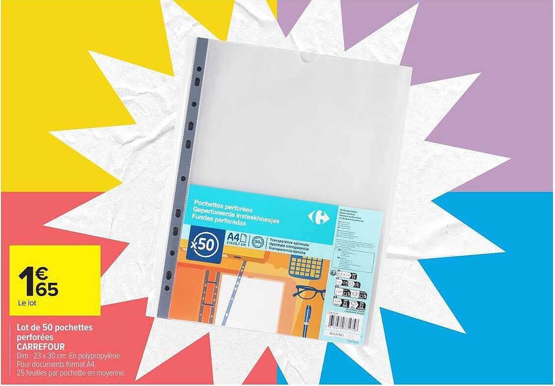 Lot de 50 pochettes perforées CARREFOUR