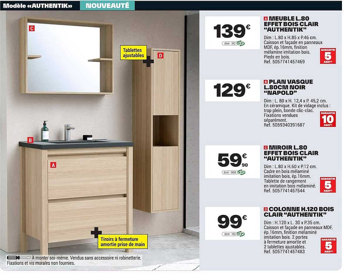 MEUBLE L.80 EFFET BOIS CLAIR "AUTHENTIK"