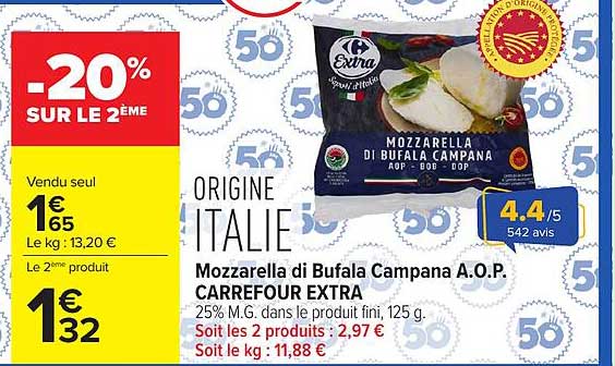 Mozzarella di Bufala Campana A.O.P. CARREFOUR EXTRA