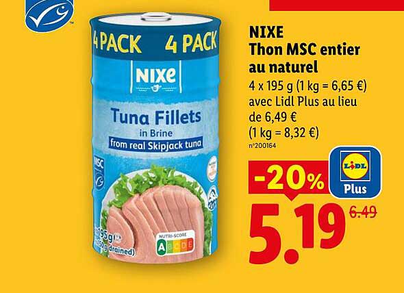 NIXE Thon MSC entier au naturel