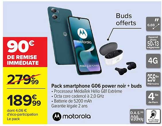 Pack smartphone G06 power noir + buds