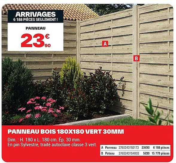 PANNEAU BOIS 180X180 VERT 30MM