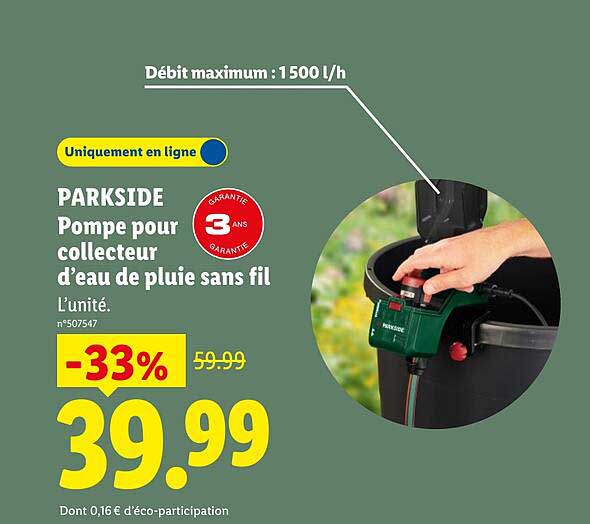 PARKSIDE Pompe pour collecteur d’eau de pluie sans fil