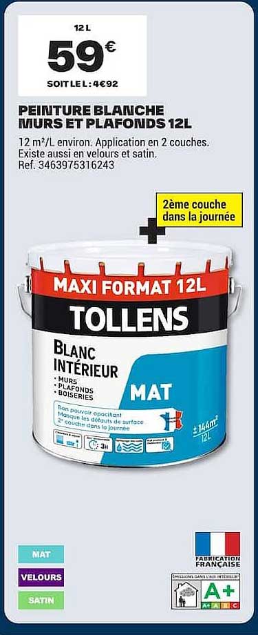 PEINTURE BLANCHE MURS ET PLAFONDS 12L
