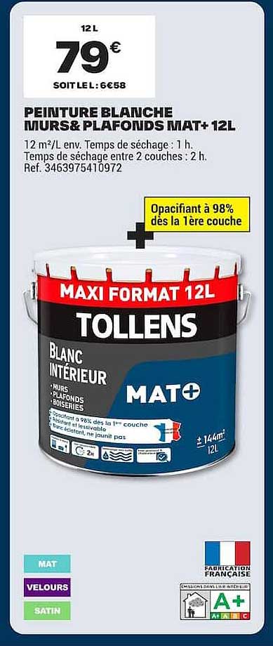 PEINTURE BLANCHE MURS & PLAFONDS MAT+ 12L