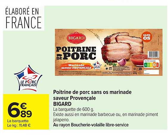 Poitrine de porc sans os marinade saveur Provençale BIGARD