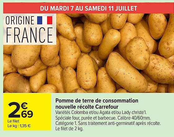 Pomme de terre de consommation nouvelle récolte Carrefour