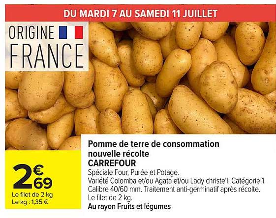 Pomme de terre de consommation nouvelle récolte CARREFOUR