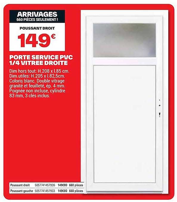 PORTE SERVICE PVC 1/4 VITREE DROITE