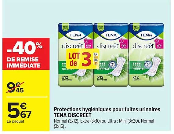 Protections hygiéniques pour fuites urinaires TENA DISCREET