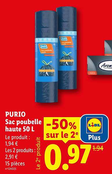 PURIO Sac poubelle haute 50 L
